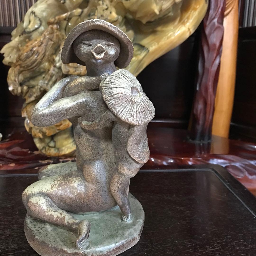 陶器　置物　信楽焼　備前焼　希少　裸婦　河童　親子像