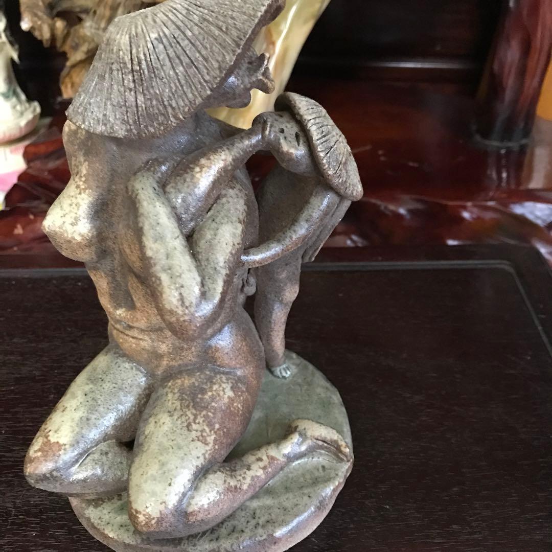 陶器　置物　信楽焼　備前焼　希少　裸婦　河童　親子像