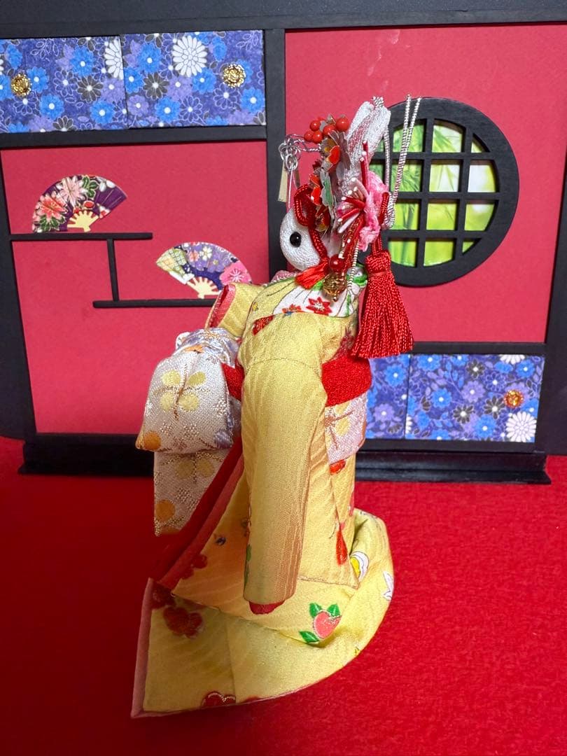 うさぎの花魁　創作ちりめん人形　ちりめんうさぎ人形　古布　ドールハウス