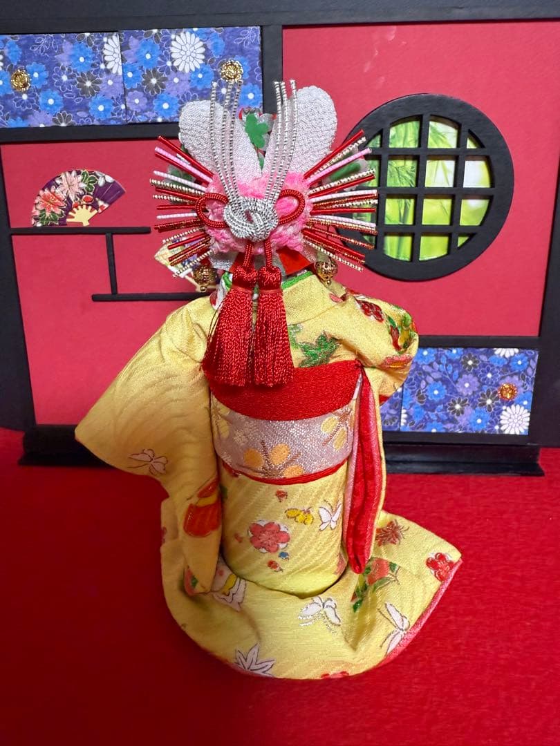 うさぎの花魁　創作ちりめん人形　ちりめんうさぎ人形　古布　ドールハウス