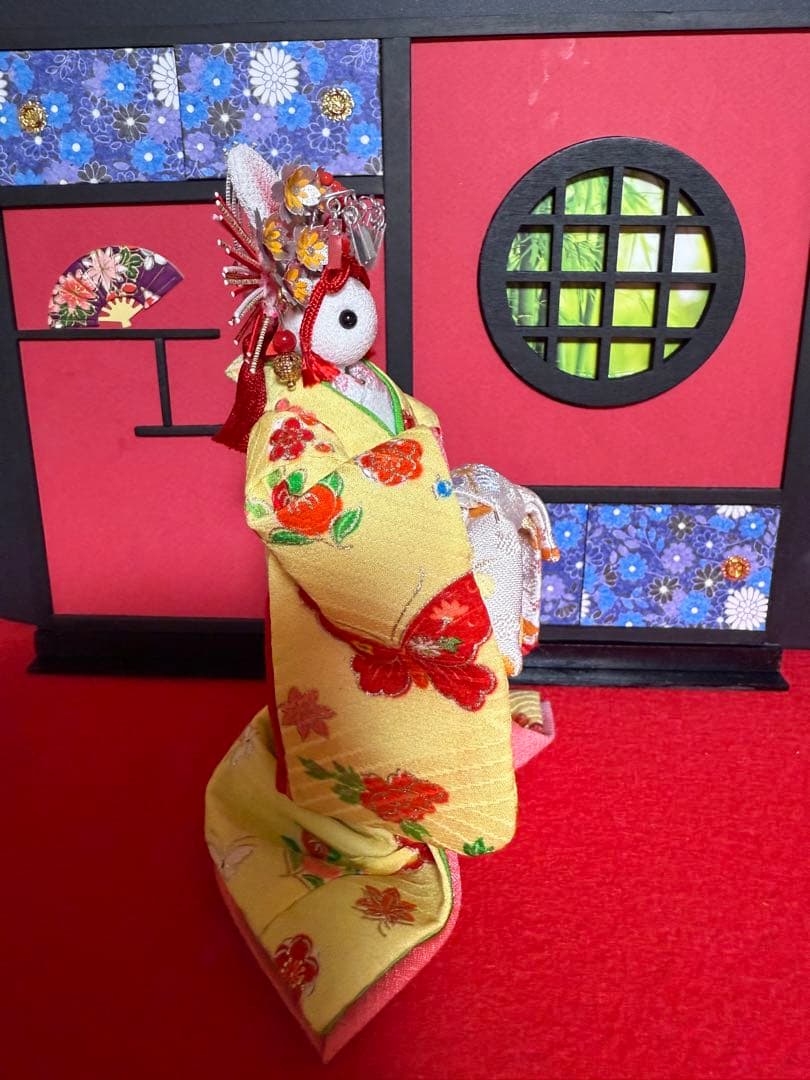 うさぎの花魁　創作ちりめん人形　ちりめんうさぎ人形　古布　ドールハウス