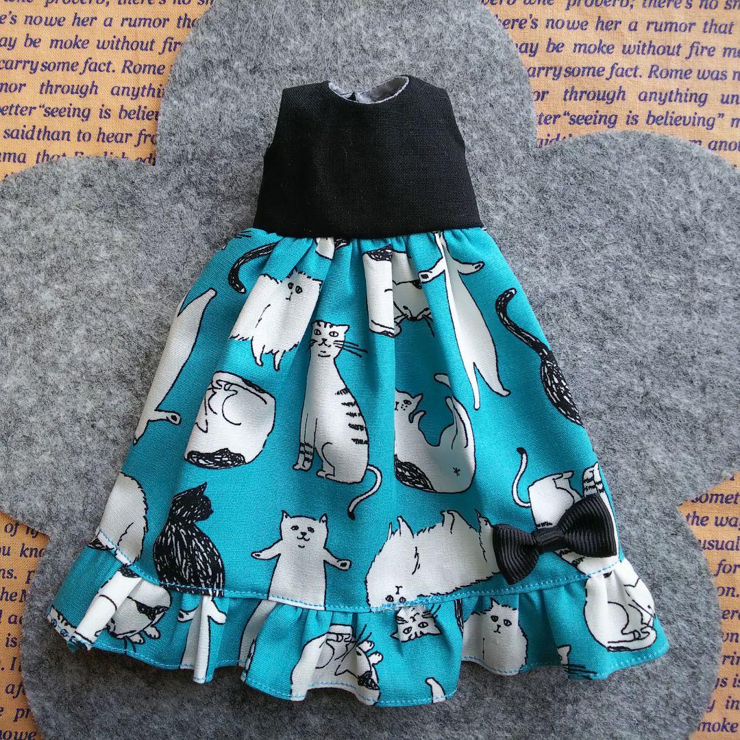 リカちゃん ブライス アウトフィット ～猫柄大人ワンピース／グリーン～