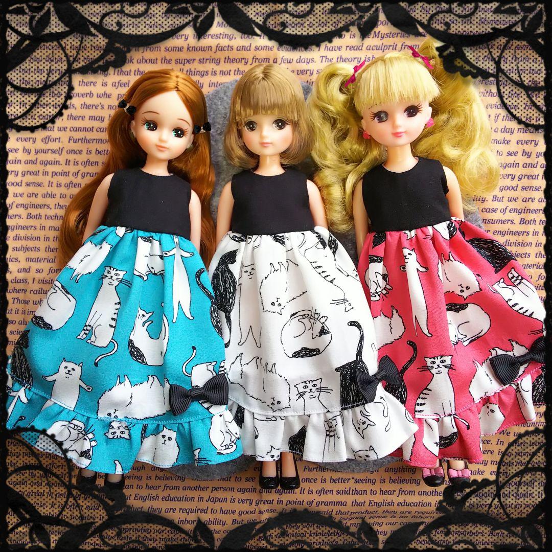 リカちゃん ブライス アウトフィット ～猫柄大人ワンピース／グリーン～