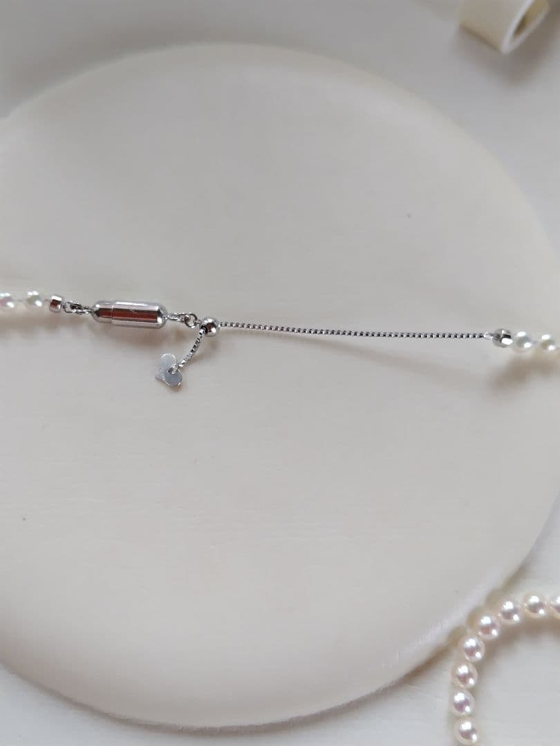 艶照り最高】K18WG マグネットアジャスター あこや真珠ベビーパールネックレス