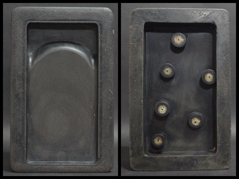 文房至宝 清大型古端渓硯(六石眼)重5.4kg 古玉筆/李朝水滴/古銅製梅文筆置