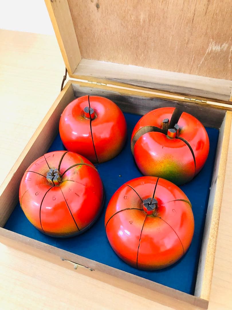 分数説明器　ビンテージ　木製りんご