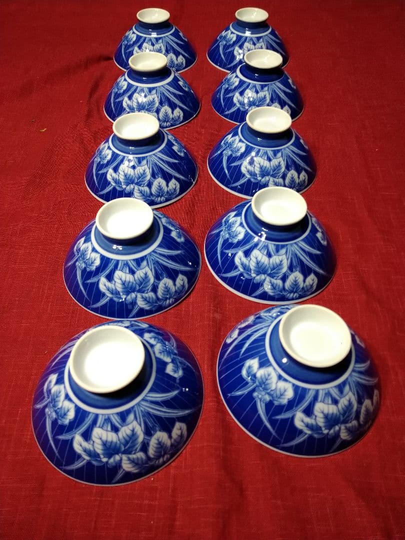 ♥素敵なヴィンテージ品♥高級感漂う鮮やかな有田焼♥染付けコバルトブルー茶碗7皿