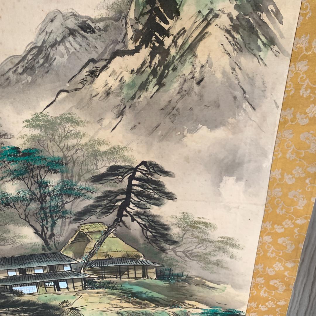 掛け軸 瀧の国　古物　肉筆　絹本