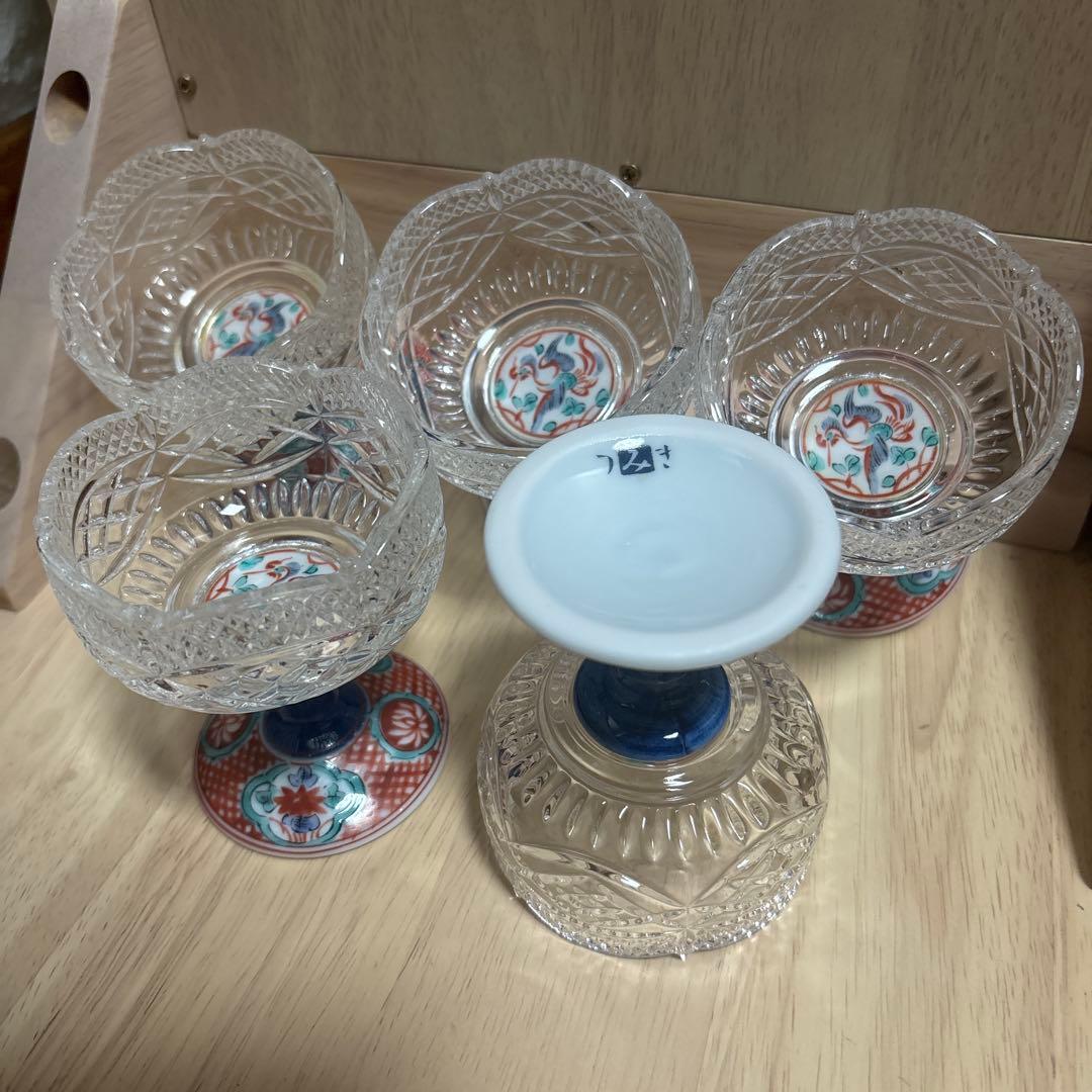 三洋陶器　龍峰窯 赤絵　高台小鉢　つみき 有田焼　切子　骨董　アンティーク