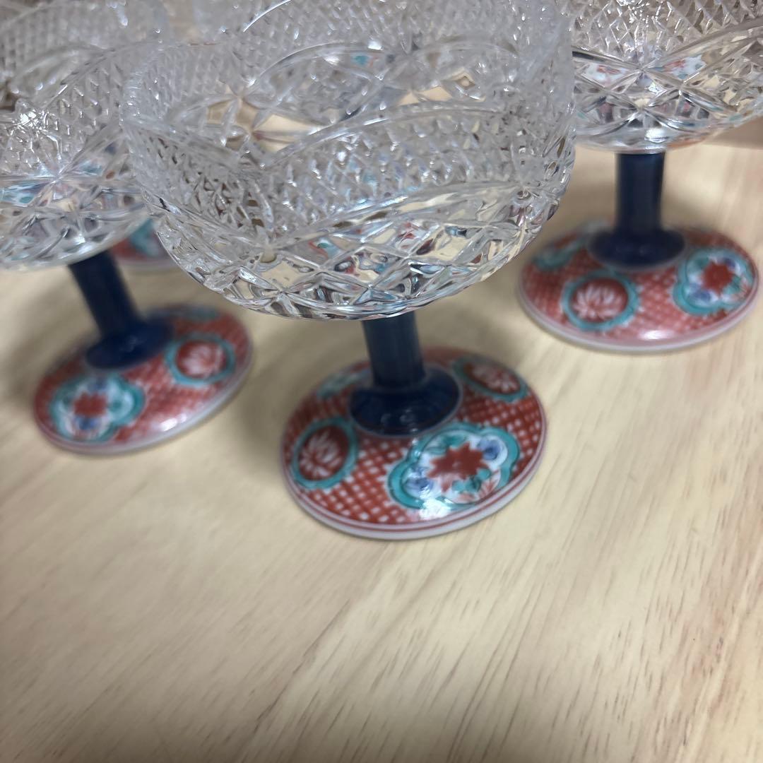 三洋陶器　龍峰窯 赤絵　高台小鉢　つみき 有田焼　切子　骨董　アンティーク