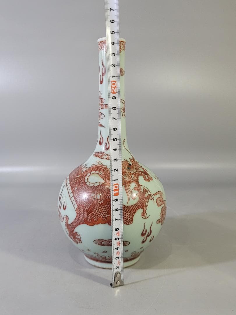 古い中国 赤絵 龍紋 花瓶 PR041
