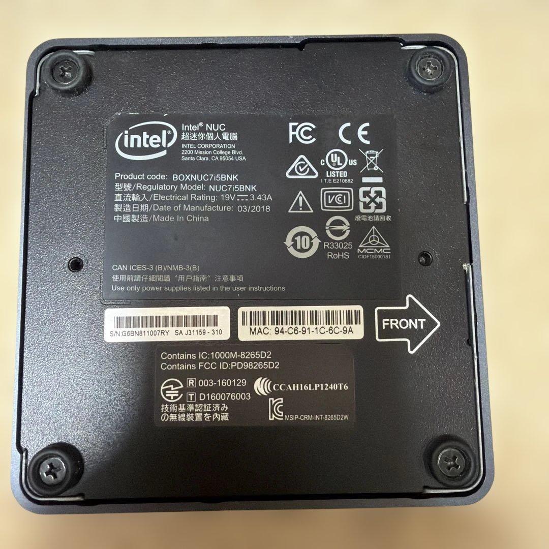 【動作確認済】　Intel NUC7i5BNK ミニPC