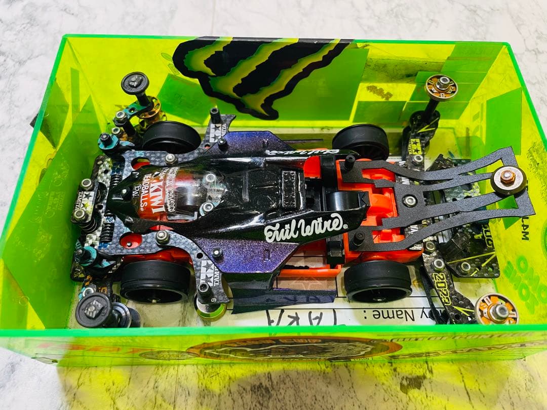 ミニ四駆　MSスギヤマ式フレキ　V字カット鳥居残し　３バネスラダン　１軸アンカー