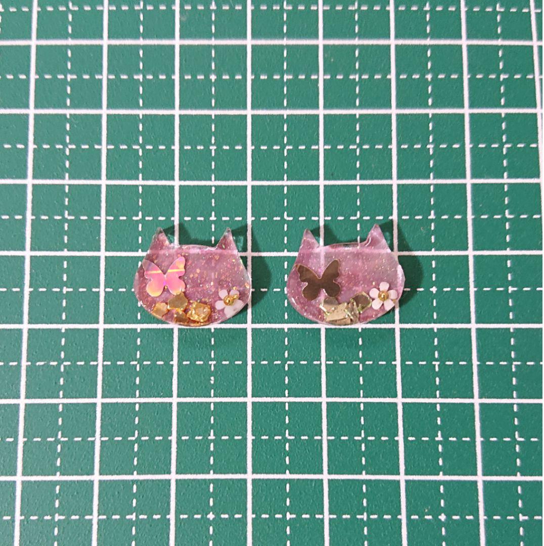 猫のカボション☆6個 z57 ピンク/ネコ/動物/ボタン/カボション