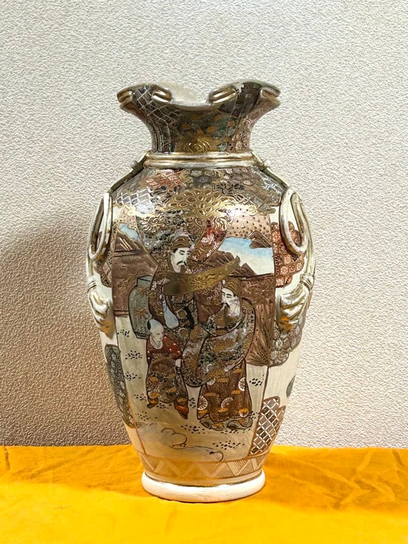 幕末　薩摩焼　金彩人物紋大瓶　高さ約41cm 共箱　送料込み250108