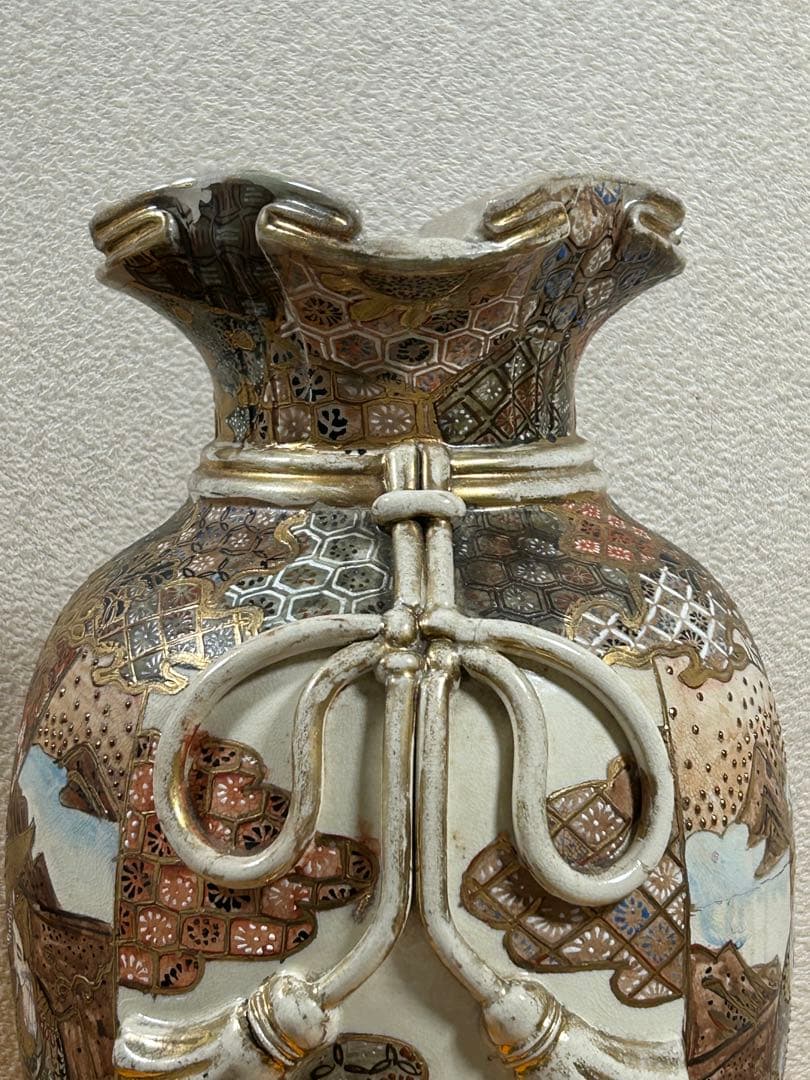 幕末　薩摩焼　金彩人物紋大瓶　高さ約41cm 共箱　送料込み250108