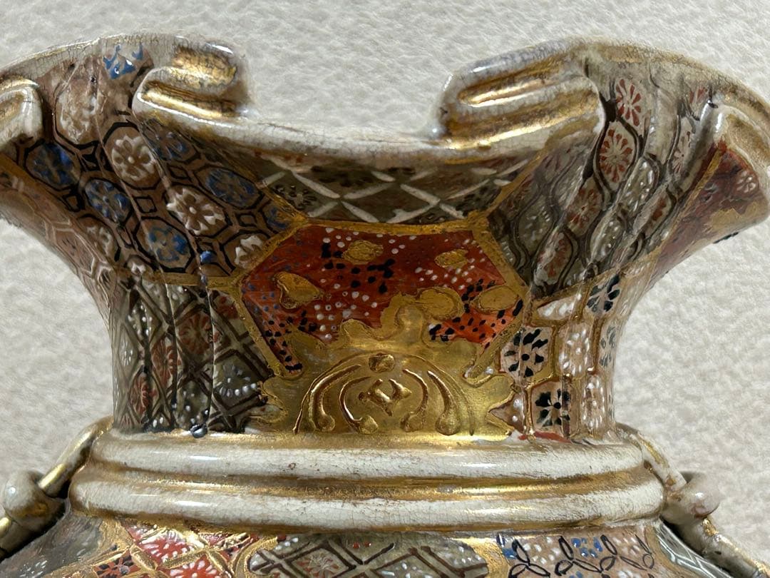 幕末　薩摩焼　金彩人物紋大瓶　高さ約41cm 共箱　送料込み250108