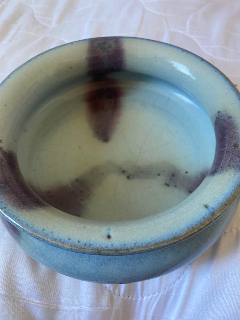元代鈞窑鉢、香炉、紫斑釉变，青紫グラデーション 陶器ボウル