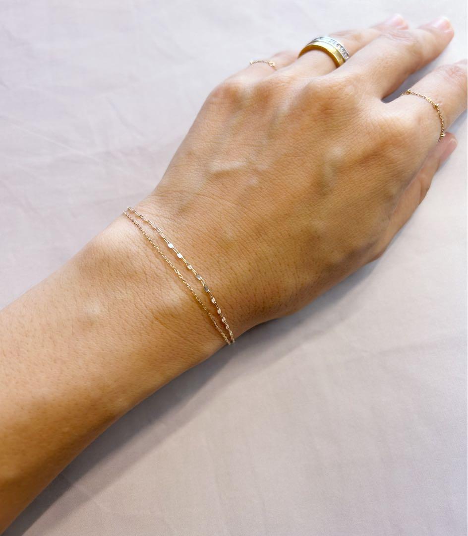 K10 2連ペタル＆アズキチェーンブレスレット　ゴールド　10金