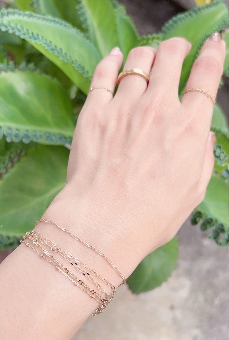 K10 2連ペタル＆アズキチェーンブレスレット　ゴールド　10金