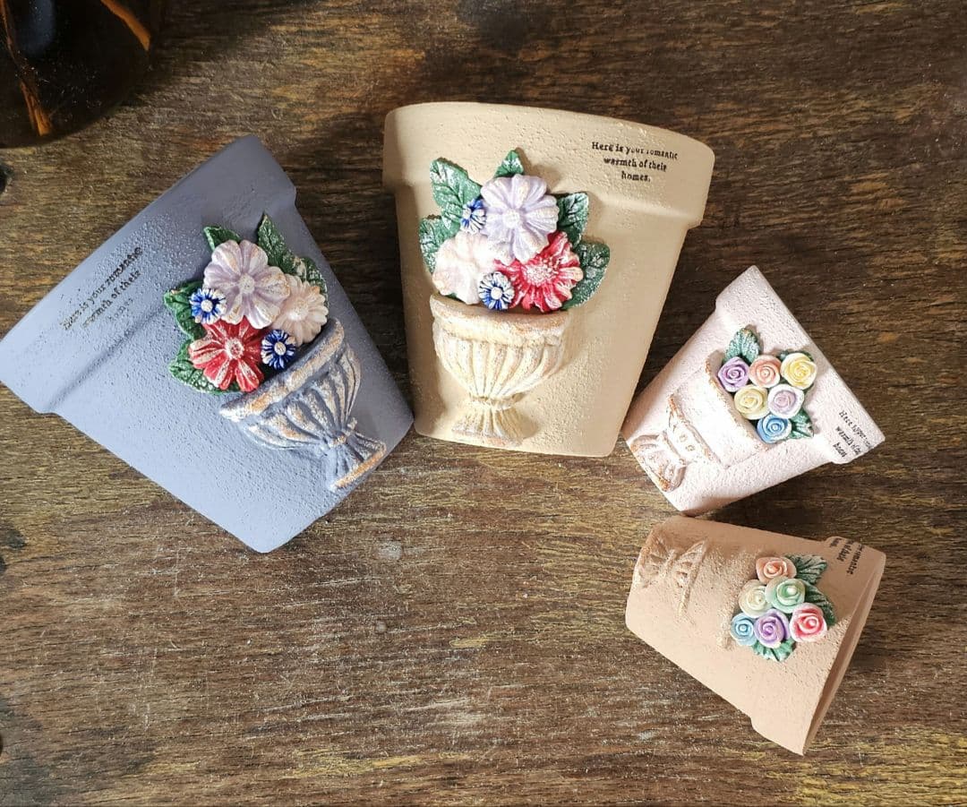 素焼き鉢セット⭐フラワー　立体造形　リメイク鉢　リメ鉢　多肉　リメイク缶　リメ缶