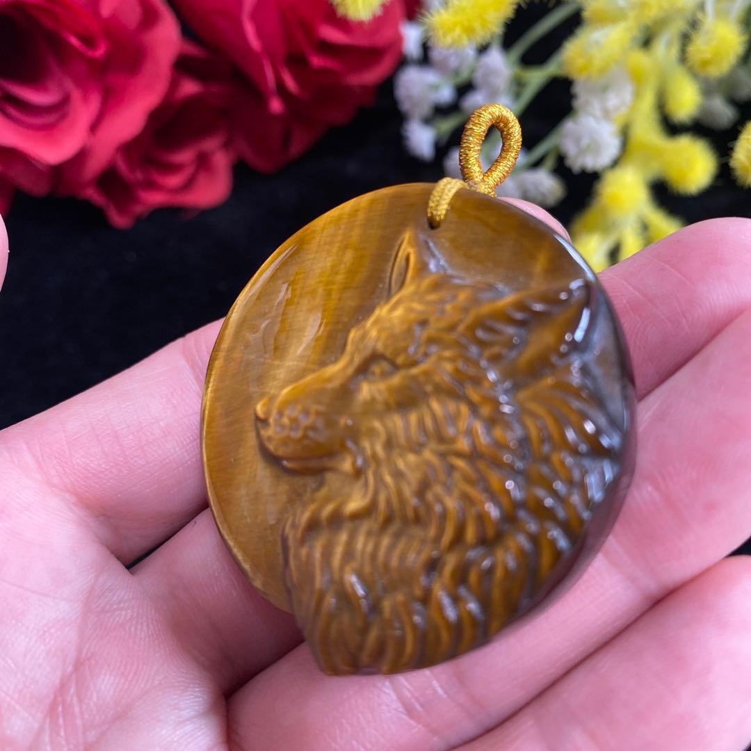 タイガーアイ ペンダントトップ ウルフモチーフ