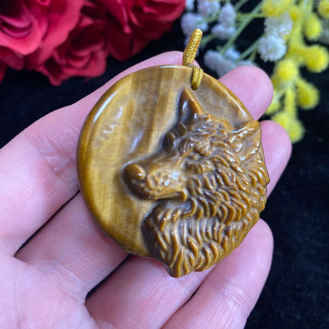 タイガーアイ ペンダントトップ ウルフモチーフ