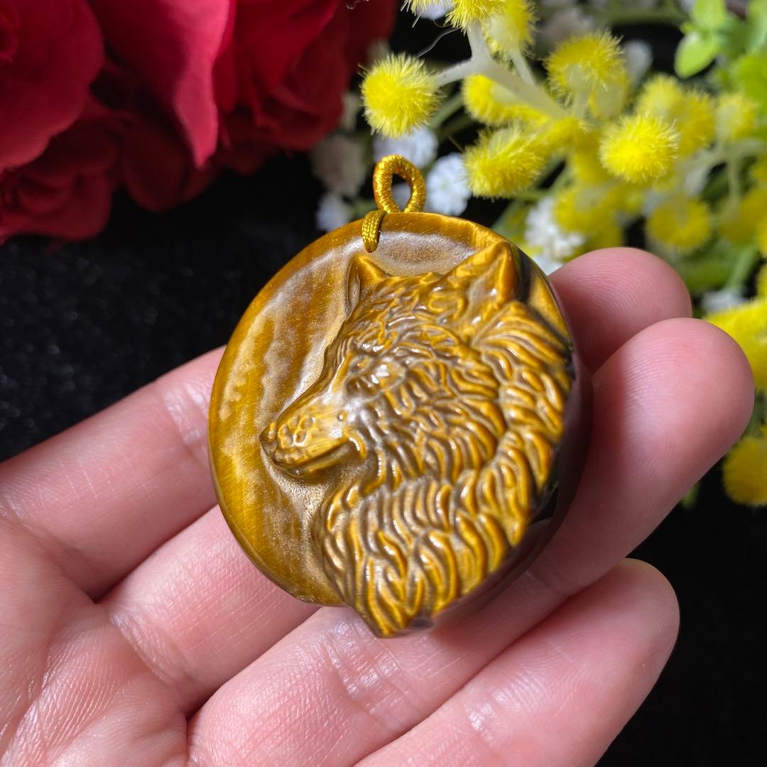 タイガーアイ ペンダントトップ ウルフモチーフ