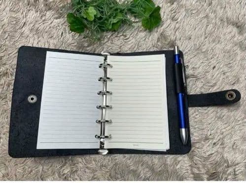 黒本革 手帳カバー❗️ミニ6穴バインダー用 カバー＆黒本革 ペンホルダー付き