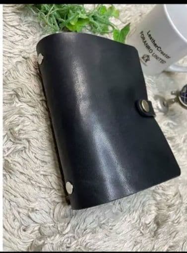 黒本革 手帳カバー❗️ミニ6穴バインダー用 カバー＆黒本革 ペンホルダー付き