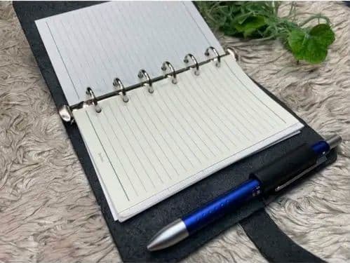 黒本革 手帳カバー❗️ミニ6穴バインダー用 カバー＆黒本革 ペンホルダー付き