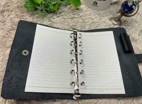 黒本革 手帳カバー❗️ミニ6穴バインダー用 カバー＆黒本革 ペンホルダー付き