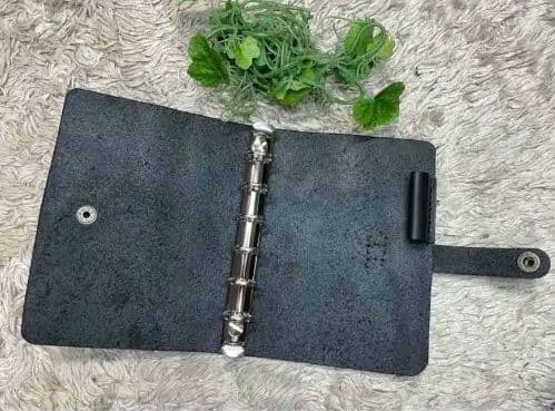 黒本革 手帳カバー❗️ミニ6穴バインダー用 カバー＆黒本革 ペンホルダー付き