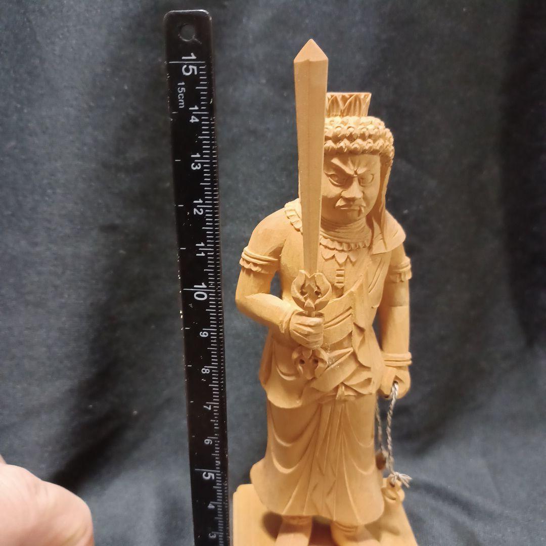 木彫仏像 不動明王　仏教美術 精密細工 　高さ14.5cm