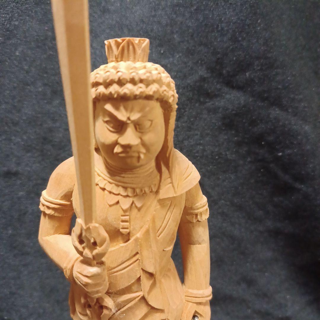 木彫仏像 不動明王　仏教美術 精密細工 　高さ14.5cm