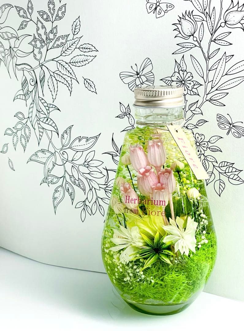 ハーバリウム　＊しずく＊　グリーンフォレスト  スウィートピンク　春待ち　②