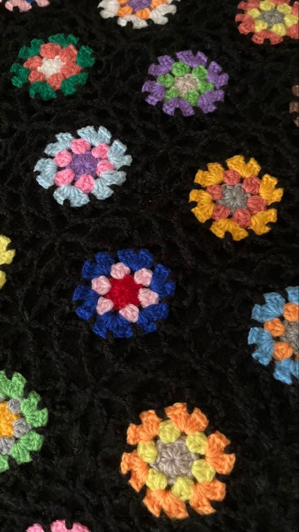 手編み　ソファーカバー　大判ブランケット　ベッドカバー　マルチカバー　モチーフ