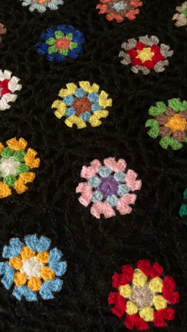 手編み　ソファーカバー　大判ブランケット　ベッドカバー　マルチカバー　モチーフ