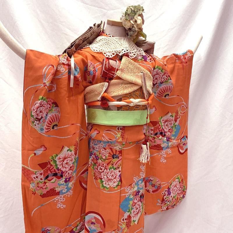 409ag74■七五三 7歳 アンティーク着物＆アンティーク丸帯■u