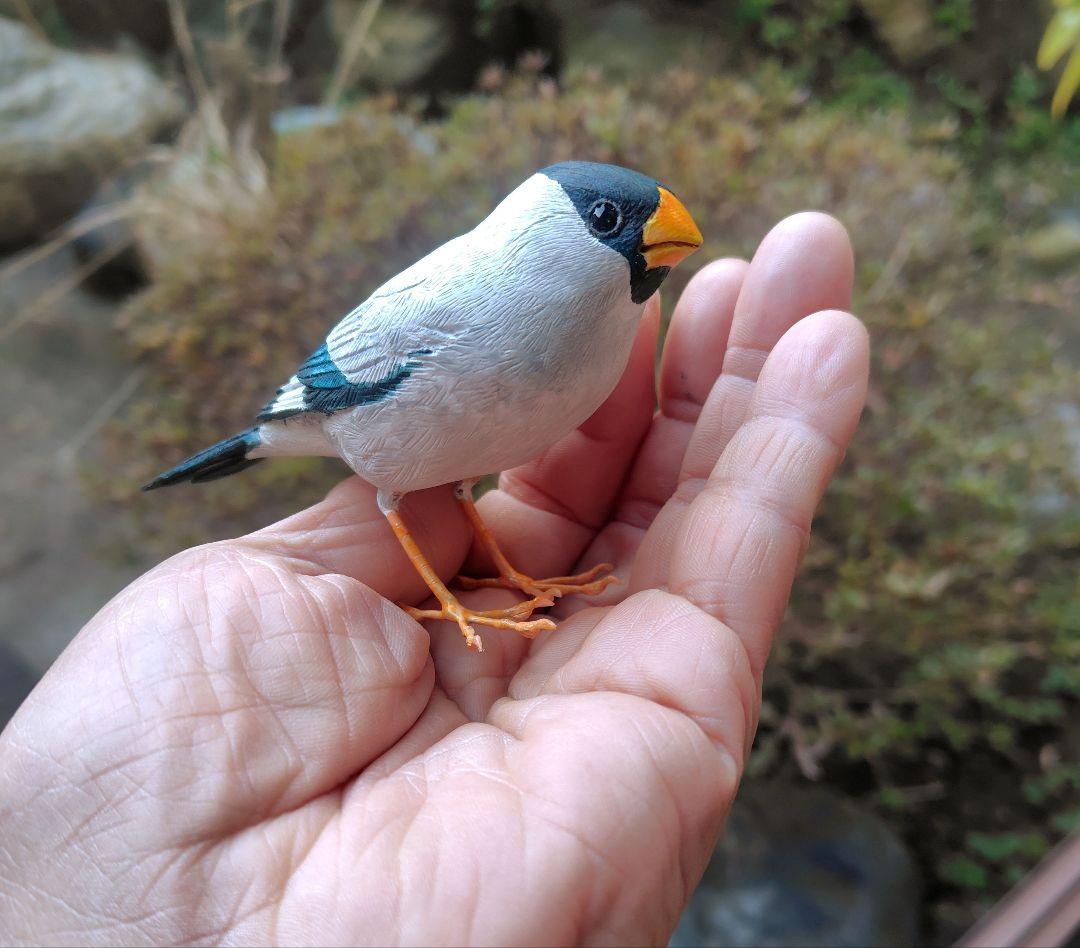 小さなバードカービング イカル 野鳥 木彫 鳥