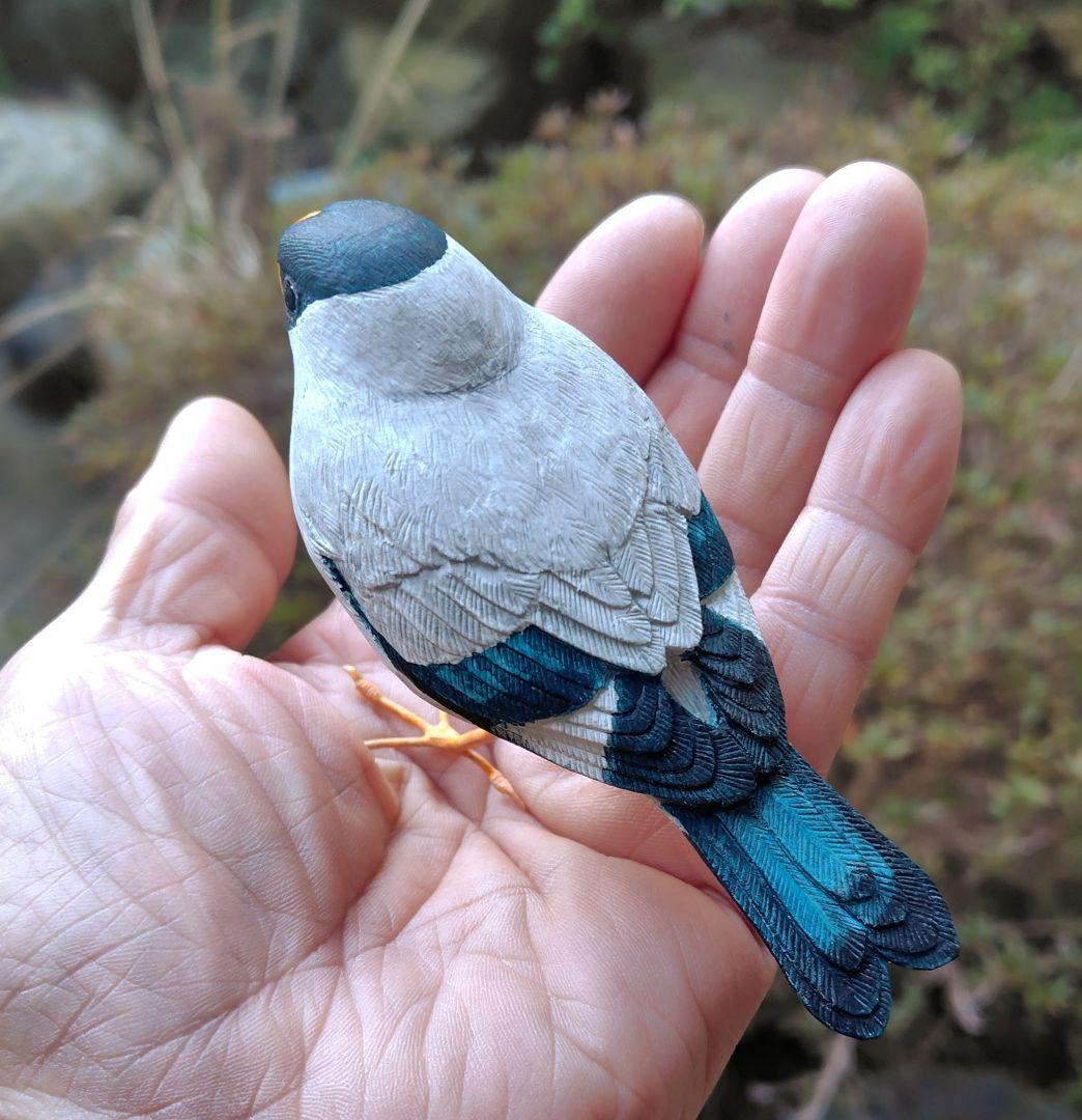 小さなバードカービング イカル 野鳥 木彫 鳥