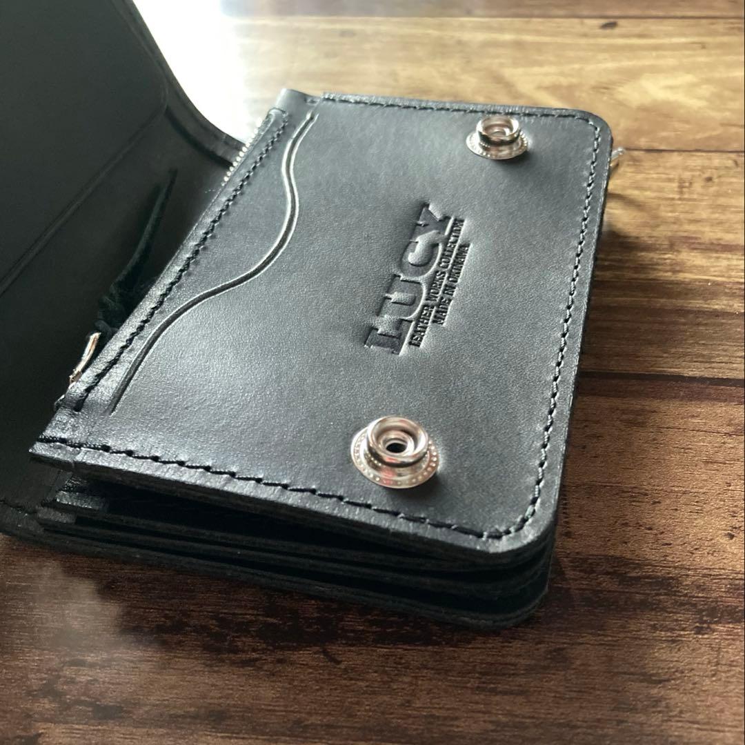 【お札を折らずに収納】ショートトラッカーウォレット ブラック【受注生産】