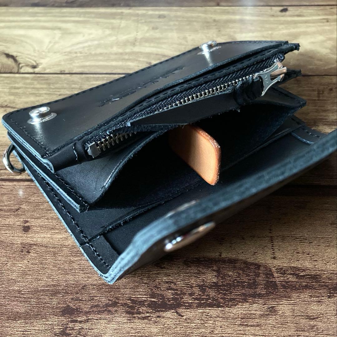 【お札を折らずに収納】ショートトラッカーウォレット ブラック【受注生産】