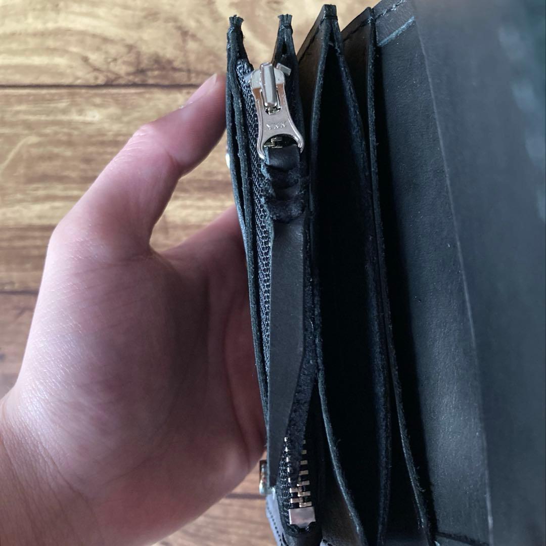 【お札を折らずに収納】ショートトラッカーウォレット ブラック【受注生産】