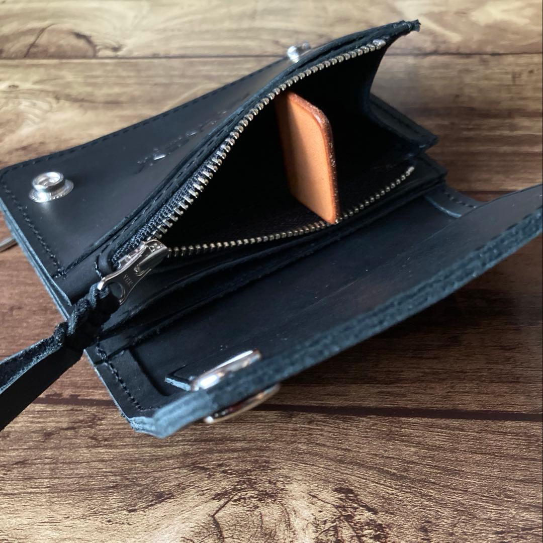 【お札を折らずに収納】ショートトラッカーウォレット ブラック【受注生産】