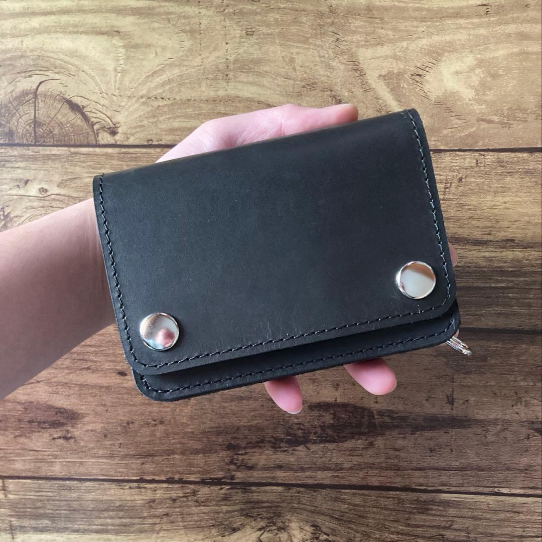 【お札を折らずに収納】ショートトラッカーウォレット ブラック【受注生産】