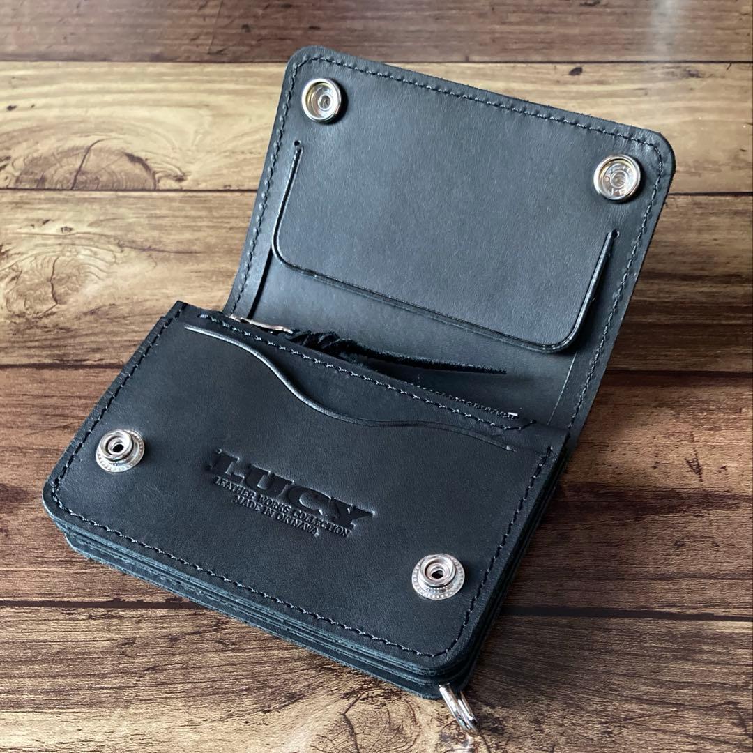 【お札を折らずに収納】ショートトラッカーウォレット ブラック【受注生産】