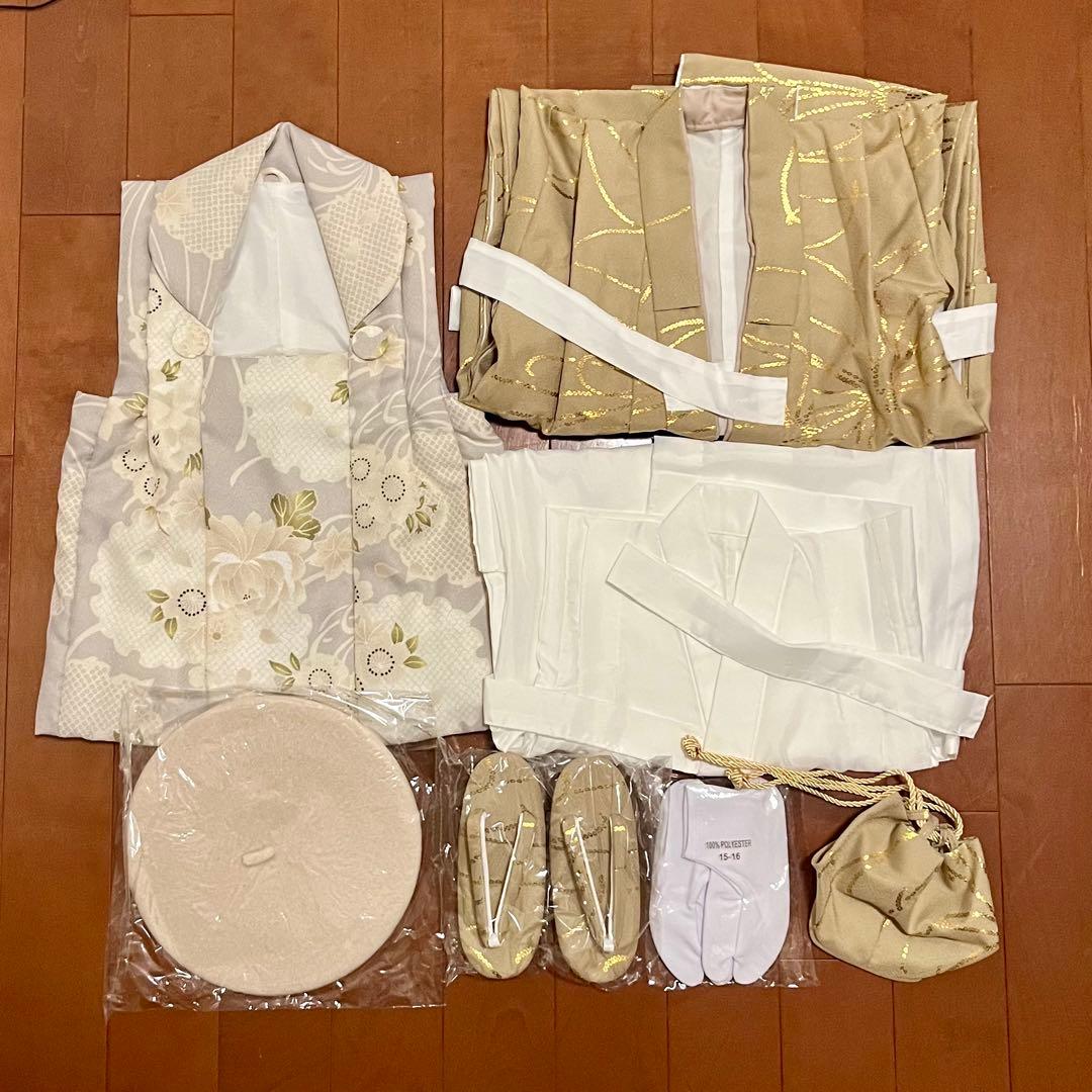 ひよこ商店 七五三 着物 3歳 女の子 被布セット グレー雪輪×シナモン金彩