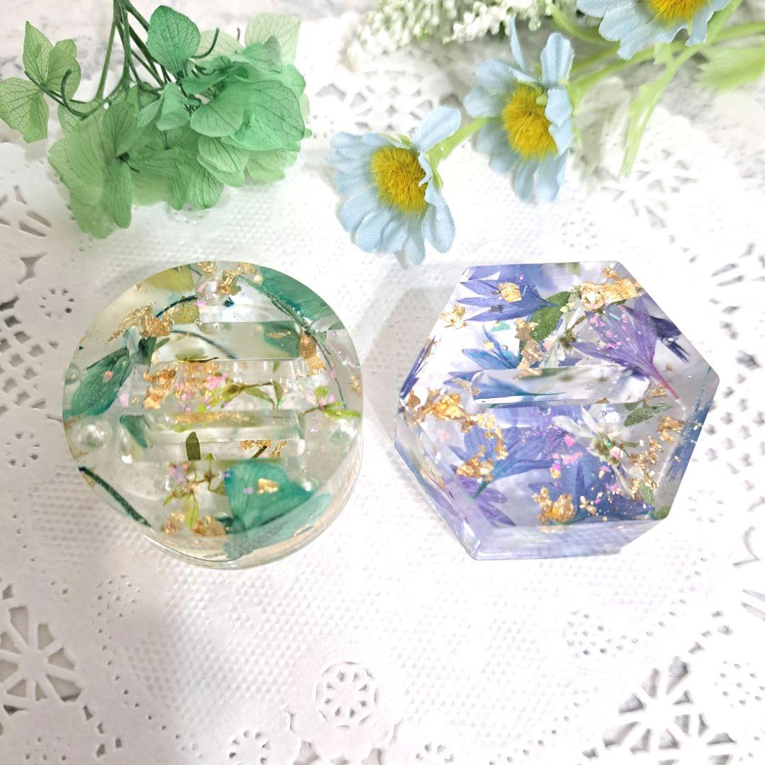 No.60 ブルー系＆ミントグリーン系✨固まるハーバリウムリングケース2個set