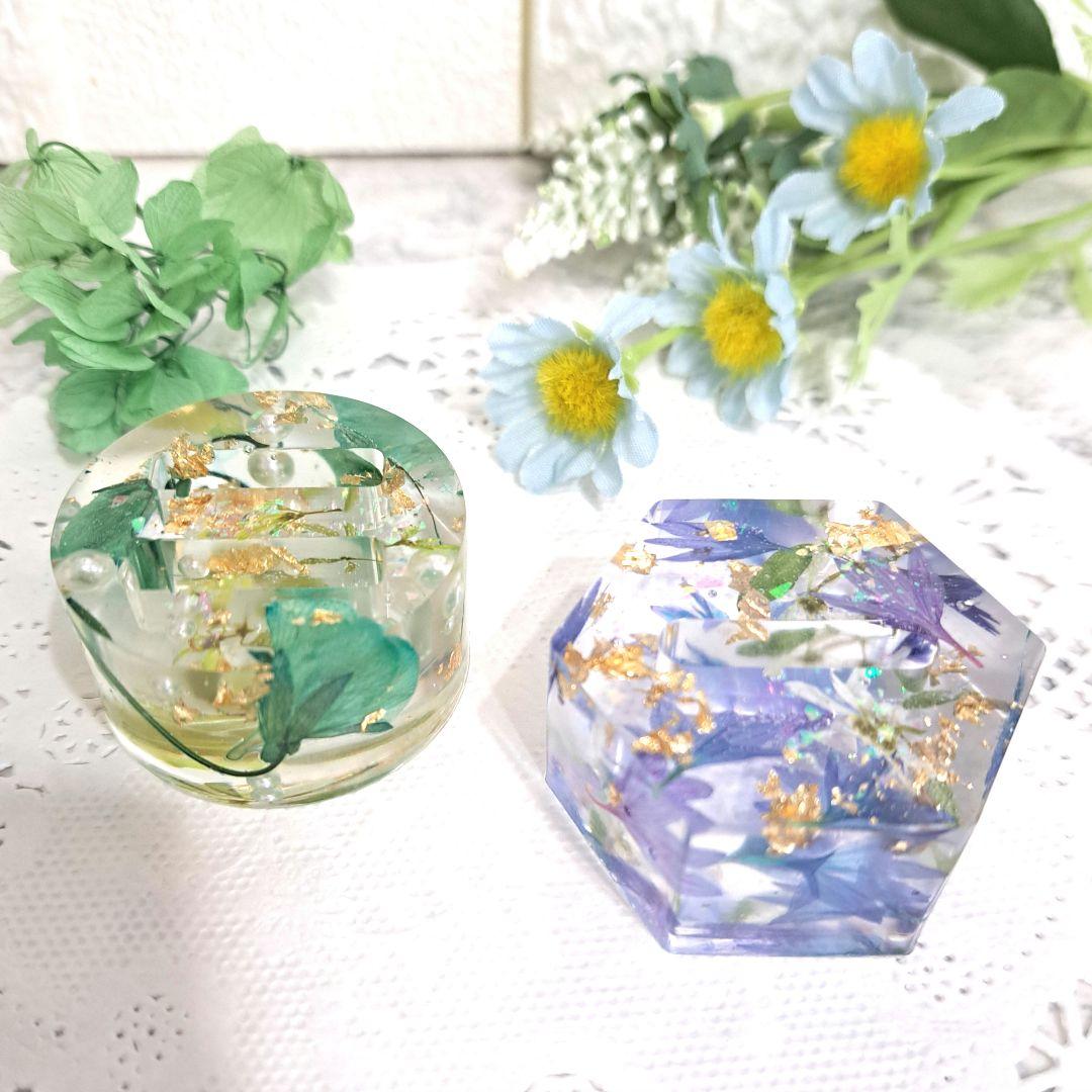 No.60 ブルー系＆ミントグリーン系✨固まるハーバリウムリングケース2個set